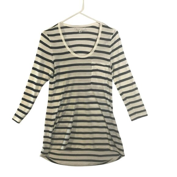 CAbi Bonjour 3/4 Sleeve Tee Scoop Neck Striped Flowy Navy White Women's Medium - Picture 1 of 12